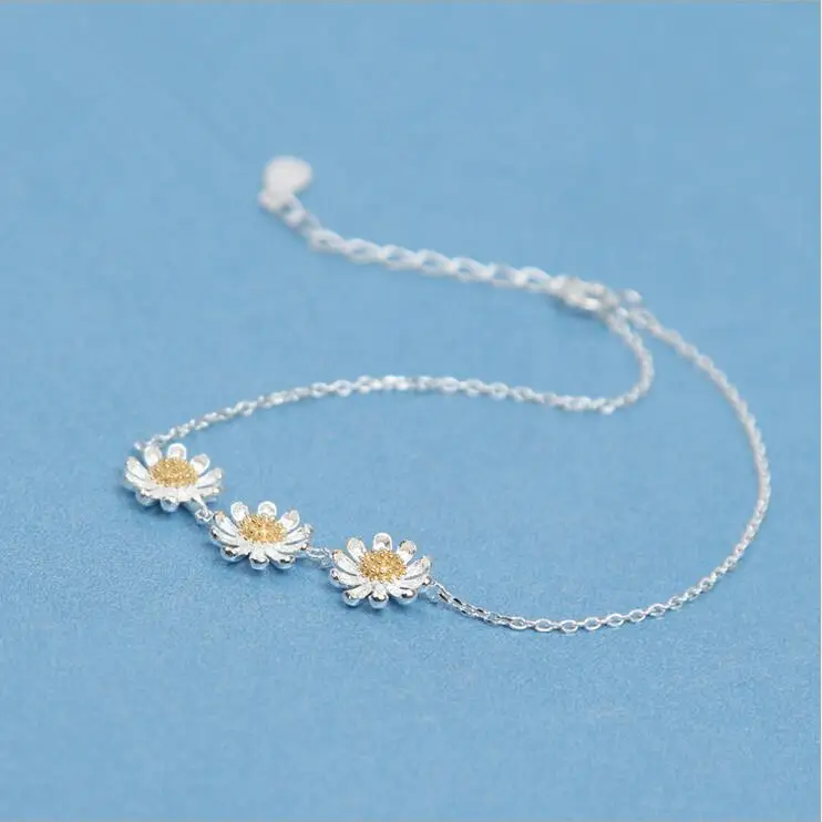 2016 Cute Bracelet Three Daisy Flowers 925 Sterling Silver Bracelets & Bangles For Women Free