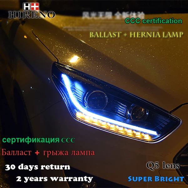 

Hireno Headlamp for 2015-2017 Ford Escort Headlight Assembly LED DRL Angel Lens Double Beam HID Xenon 2pcs