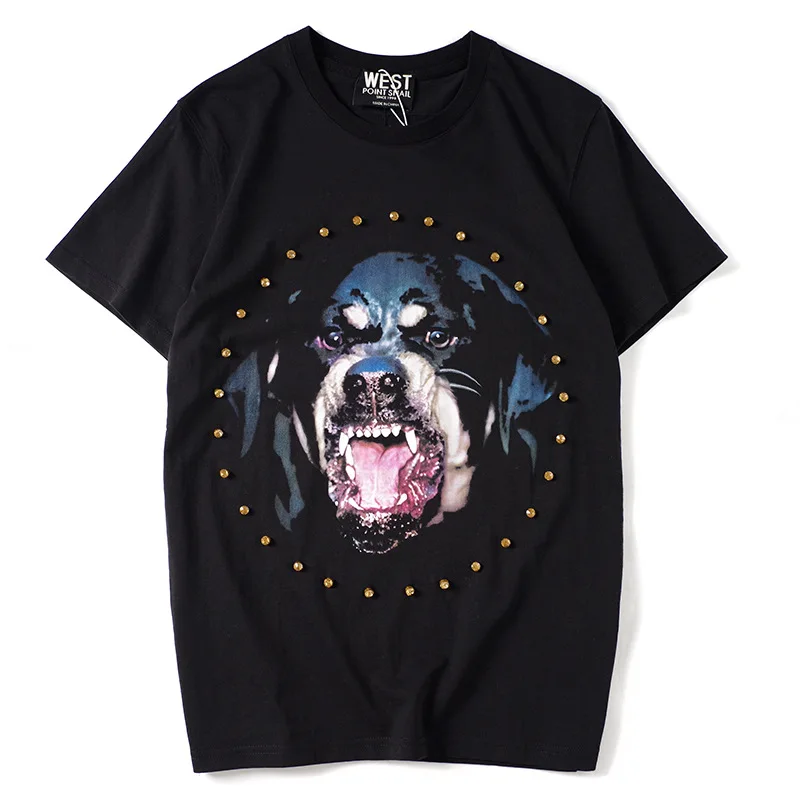 

New Novelty 2019 Men Rottweiler diamond T Shirts T-Shirt Hip Hop Skateboard Street Cotton T-Shirts Tee Top Kenye #37