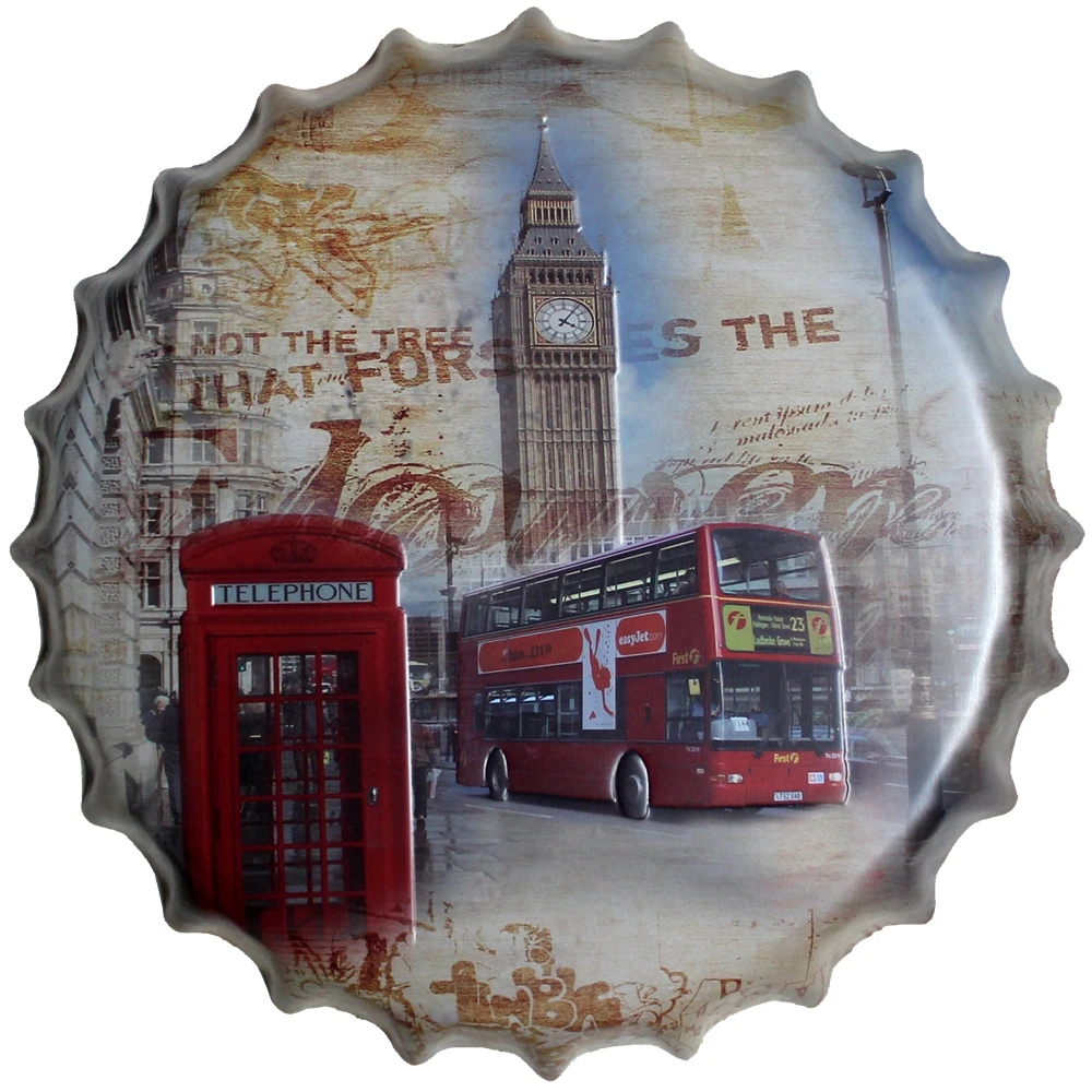 

Metal Bottle Cap Wall Bar Party Home Decor Art Painting Unique Gift 35CM T-71