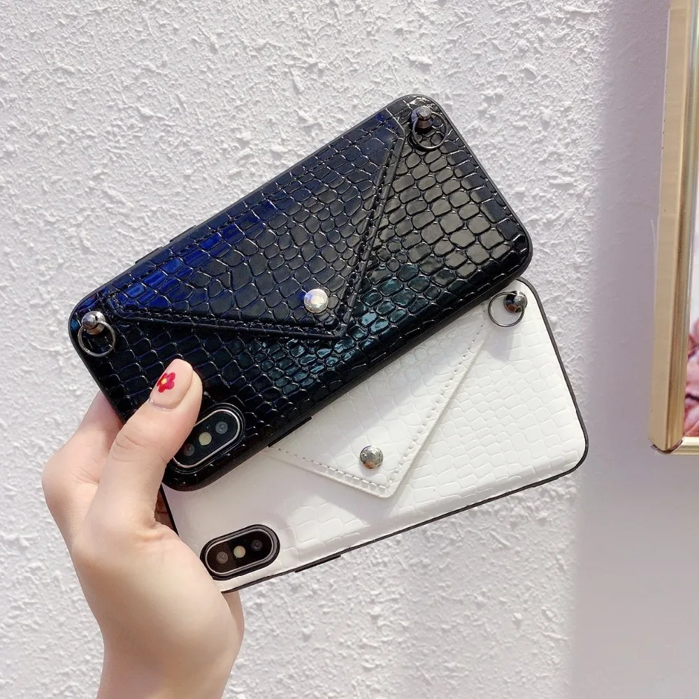 Case For iPhone X Xr Xs Max Case Sexy Snake Skin Laser Flip Wallet Neck Chain Card Slots Stand Case For iPhone 7 8 6S Plus Cover (9)