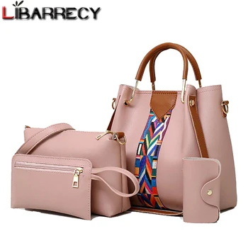

Fashion 4 Pcs/Set Ribbons Women's Handbags High Quality Leather Ladies Shoulder Bag Large Capacity Casual Crossbody Bag Sac 2018