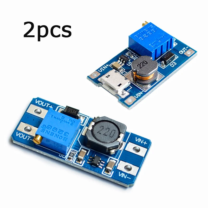 

2pcs MT3608 2A Max DC-DC Step Up converter Power Module Booster Power Module 3-5V to 5V/9V/12V/24V