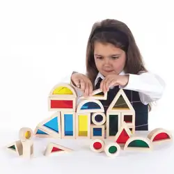 [Best] 24 шт./компл. деревянный Радужный акрил блоки игрушки Дети обучения цвет Конструктор из блоков геометрической формы игра Дженга подарок