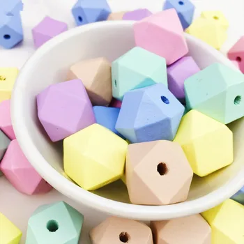 

Wooden Octagonal Beads 16mm 100PC Wedding Curtain Making Gland Crafts Candy Color Kid's Room DIY Ornament Children Toys teether