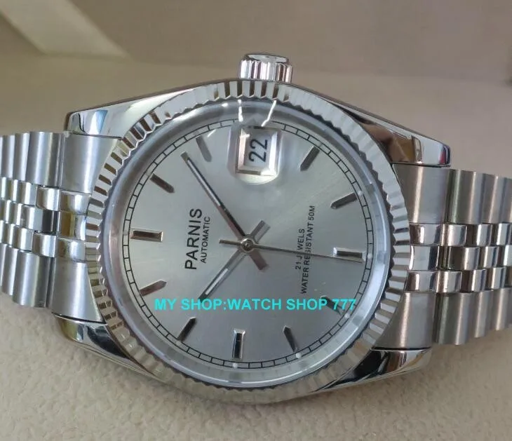 Cena 2017 nowych moda szafirowe 36mm Parnis japoński 21 Jeweles automatyczne self wiatr ruch świecenia zegarki męskie 5Bar 10A