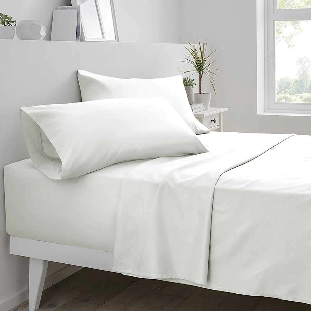 

Oakome 4-Piece Set Fitted Flat Sheet Pillowcase 1800 Thread Count Polyester White Brief Home Textile