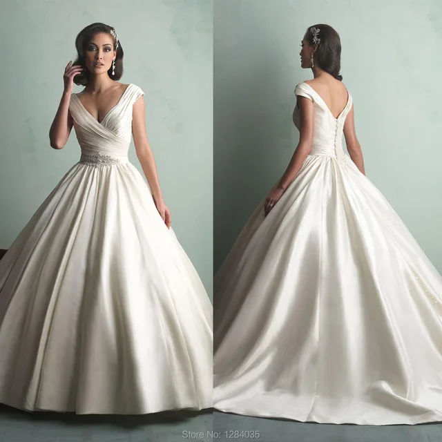 Sexy Custom Satin Wedding Dress 9155 Cinderella Ball Gown V Neck V back ...