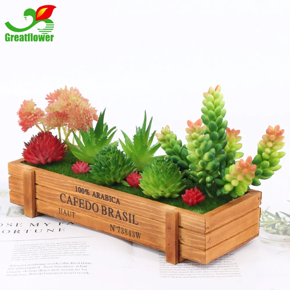 DIY series Artificial Succulents simulated plants fake flowers wooden box home garden decoration