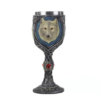 

Resin Stainless Steel Goblet 3D Wolf Head Red Wine Glass Bar Special Cup Home Decor