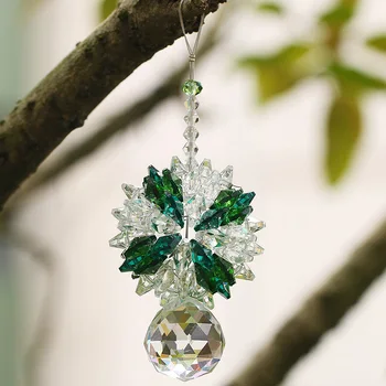 

H&D 30mm Crystal Ball Pendant Chandelier Prism Hanging Suncatcher For Window Ornament Feng Shui Pendant Home Decoration (Green)