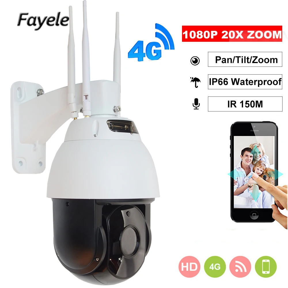 

CCTV Security 1080P 3G 4G PTZ Camera SIM Card Wifi Wireless Outdoor HD IP Camera IR150M 20X Zoom LTE P2P Mobile View Camhi Solar
