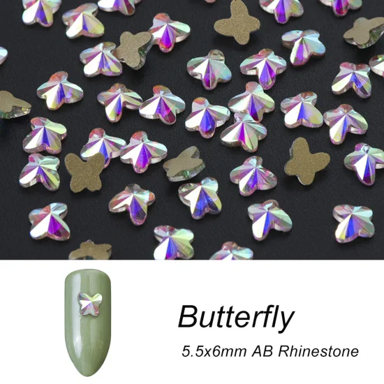 Полная красота 10 шт. Кристальные блестящие 3D Стразы для дизайна ногтей AB Красочные конский глаз/капля/Футбол/алмаз DIY Декор Подвески CH532-1 - Цвет: Butterfly 5.5x6mm