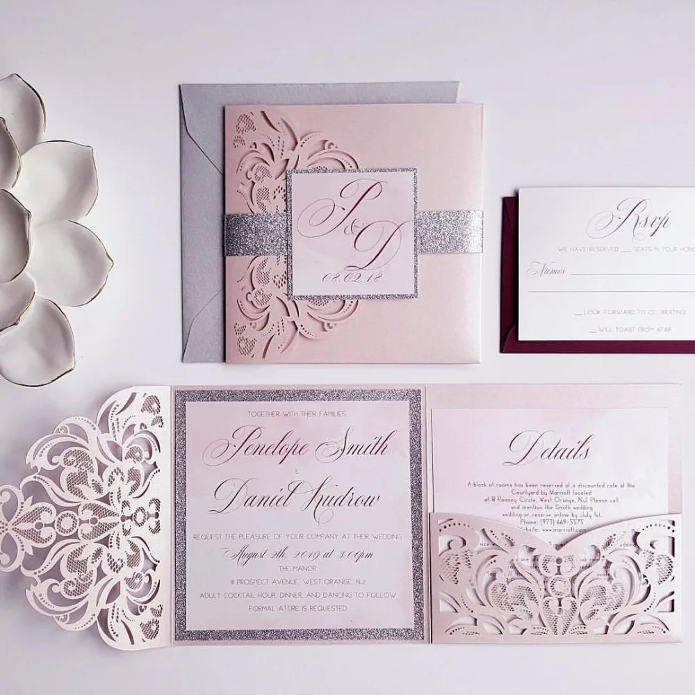 

200set lot Elegant Laser cut invitations Anniversary Birthday Grant Graduation Party wedding invite card wholesales