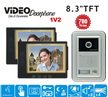 

ZHUDELE NEW Hot Wired 8.3 Inch Video Door Phone Audio Visual Intercom Entry System For House Villa HD Waterproof Camera 1v2