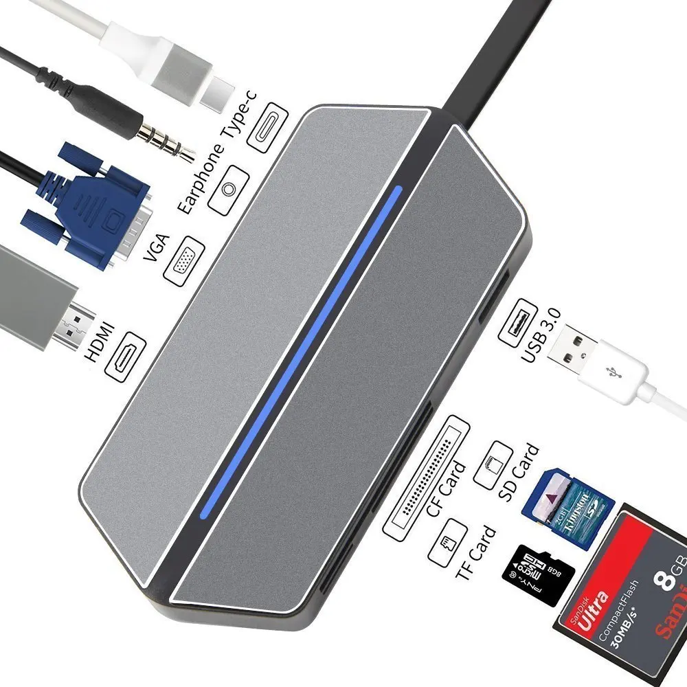 

EASYA Thunderbolt 3 USB C Hub To HDMI VGA Adapter USB Type-c Hub Dock USB Combo 3.0 With 3.5MM Socket For MacBook Pro 2017