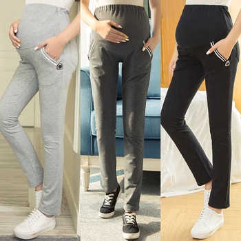 

2018 New Style 100% Cotton Maternity Pants for Pregnant Women Spring Autumn Large Size Sport Pants for Pregnancy Belly Trousers
