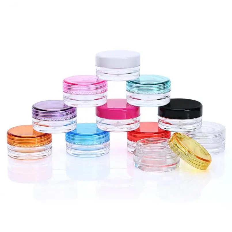 3ml / 5ml Small Round Bottle Jars, Mini Empty Plastic Nail Art Storage Cosmetic Packaging