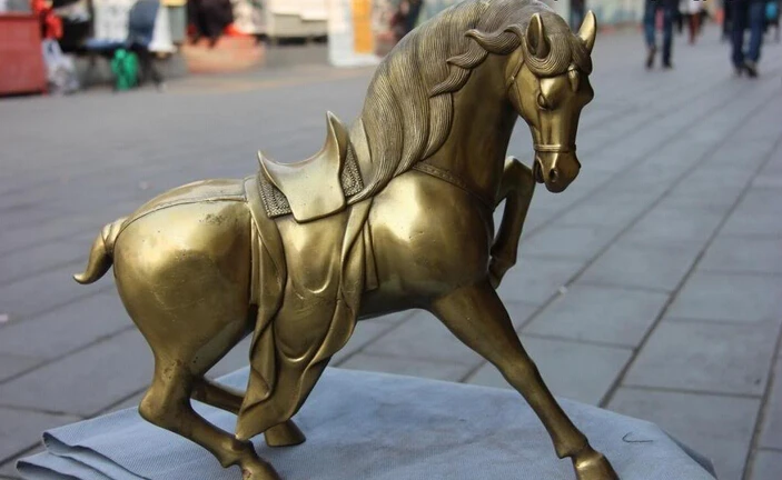 Collectible bronze S2738 12 Chinese Folk Brass Copper Feng Shui Lucku Running War Horse Steed Art Statue | Дом и сад