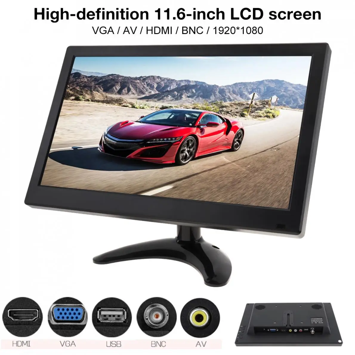 11.6 Inch HD IPS TFT LCD Car Monitor TV Computer MP5 Player 2 Channel Video Input Security Monitor with Speaker HDMI BNC VGA AV 11.6 Inch HD IPS TFT LCD Car Monitor TV Computer MP5 Player 2 Channel Video Input Security Monitor with Speaker HDMI BNC VGA AV