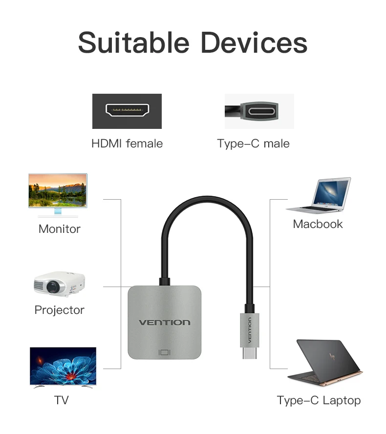 Vention USB C HDMI 4K USB 3,1 type C-HDMI Famale адаптер для MacBook Chromebook Pixel huawei mate 10 usb type-c HDMI адаптер