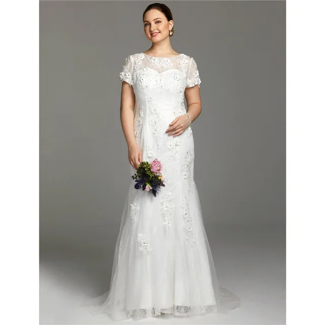 Short Sleeve.Sheath Column Wedding Dress