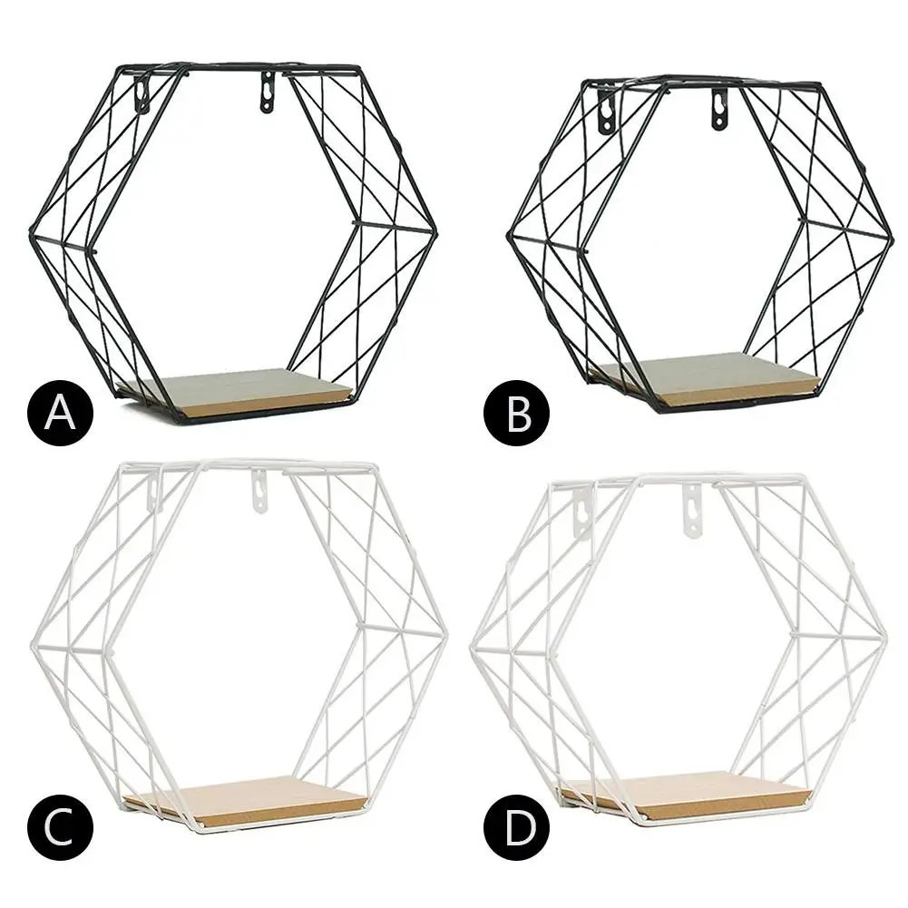Железная шестиугольная сетка настенная полка комбинированная настенная подвесная геометрическая фигура украшение стены для гостиной спальни
