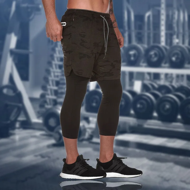 Мода 2 в 1 Gymwear шорты мужские летние спортивные шорты на шнурке Hombre камуфляжные узкие укороченные штаны мужские новые шорты для бодибилдинга