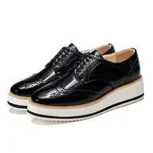 British style Women Brogue Shoes Lace-Up Platform shoes Patent Leather Flats Casual shoes 02