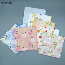 Женские носовые платки с принтом Kawaii, простой квадратный платок для полотенец, элегантный, подходит ко всему, Женский симпатичный носовой платок из хлопка