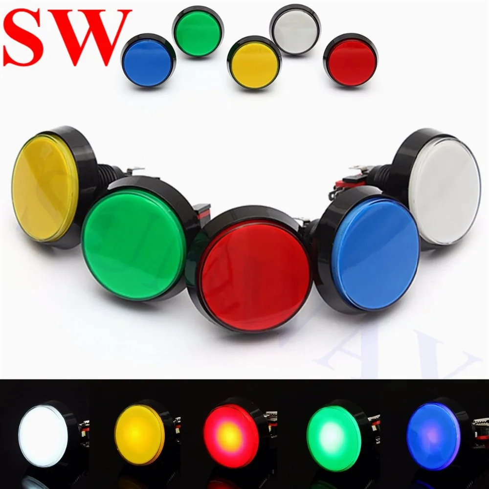 

60MM LED Push Button Switch Lamp DC12V Big Round Flat illuminated Arcade Video Game Player Push Button 5 Colors Free Shipping