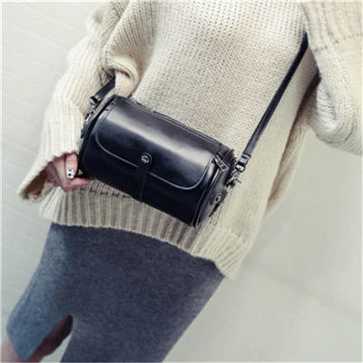 new black bag Assezsac женская модная сумка Tide Классическая винтажная цилиндрическая сумка диагональная Студенческая искусственная кожа сплошной цвет маленькая круглая сумка - Цвет: new black bag