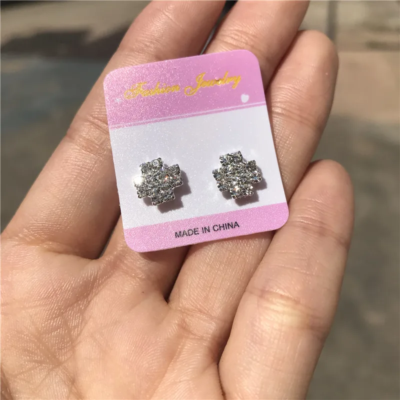 

Fashion Jewelry Shining Crystal Earrings Cross Triangle Silver Magnetic Earrings Wedding Party Earrings for Women Girls Kids