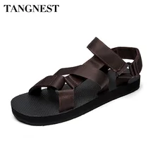 Tangnest/Брендовые мужские сандалии-гладиаторы; коллекция года; Летние сандалии на липучке; мужские пляжные сандалии на плоской подошве; Мужская дышащая повседневная обувь; XML169