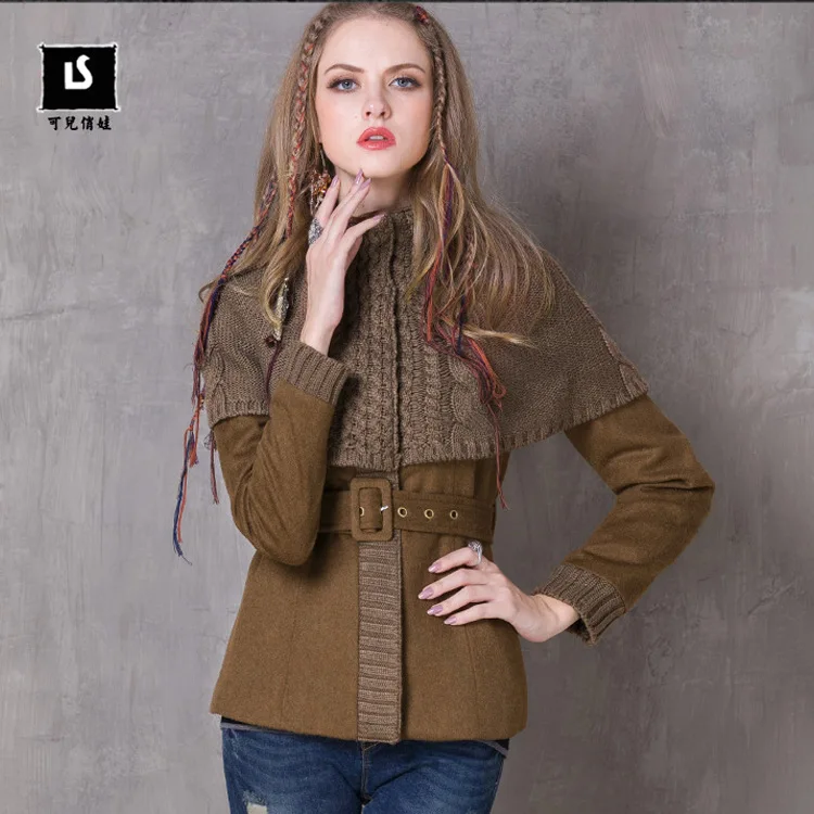 

Coats Polyester Coats Women Coats Full Regular Solid Sashes Mandarin Collar Slim Brown MX033