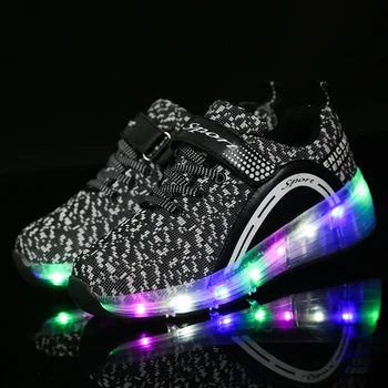 

2019 Children's LED Shoes Mesh Breathable Sneakers on Wheels for Boys Boys Girls Fashion Sneakers with Lighting Glowing Shoes