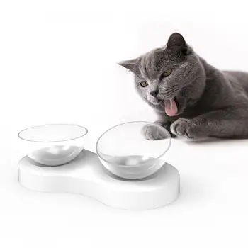 

1L Double Bowl Cat Feeder Food Container 20 Degree Angle Adjustable Pet Dish Hot Style