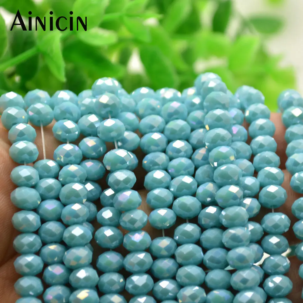 

20 Strands Solid cyan Blue Color 4x6mm Faceted Glass Crystal Beads for Fashion Women Jewelry Making Materials