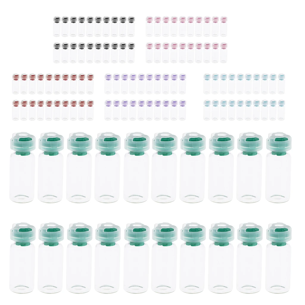 20Pcs 10ml Empty Sterile Glass Sealed Serum Vials Bottles Liquid Containers Transparent Body - 6 Colors Optional