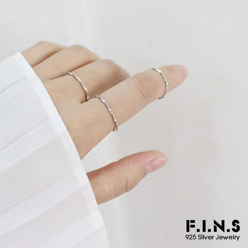 

F.I.N.S Korean Fashion Woman Knuckles Ring Authentic 925 Sterling Silver Wave Ring Open Finger Ring Gold Silver Female Costume