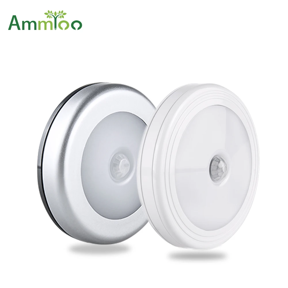 AmmToo датчик движения светодиодный ночной Светильник s беспроводной магнитный шкаф лампы на батарейках Шкаф сенсорный контроль настенный светильник