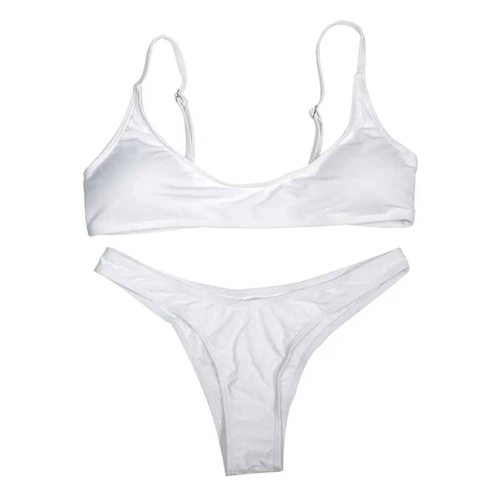 white 2 Новинка, летний женский Одноцветный комплект бикини, пуш-ап, бюстгальтер без подкладки, купальник, треугольный купальник, купальный костюм, купальный костюм, бикини - Цвет: white 2