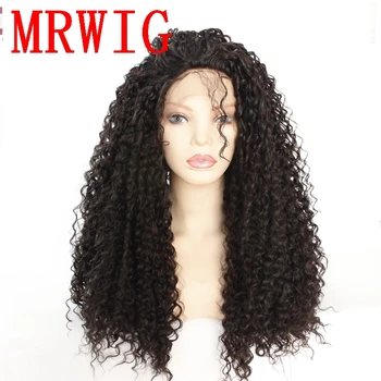 

MRWIG Dark Brown Hair Color 26in 180%Density Kinky Curly Synthetic Free Part Front Lace Wig Heat Resistant Fiber