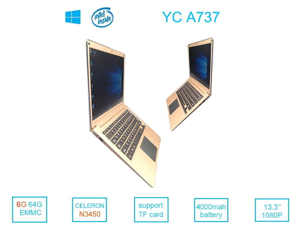 13 3 дюймов Intel Apollo Lake N3455 4 ядра 6 ГБ оперативная память 64 eMMC 1920x1080 P экран