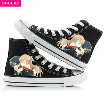 

BOOCRE Sword Art Online Fashion Shoes Canvas Casual High-Top Star Flat Kirito Asuna Printing Yukine Leisure Anime Cosplay Shoese