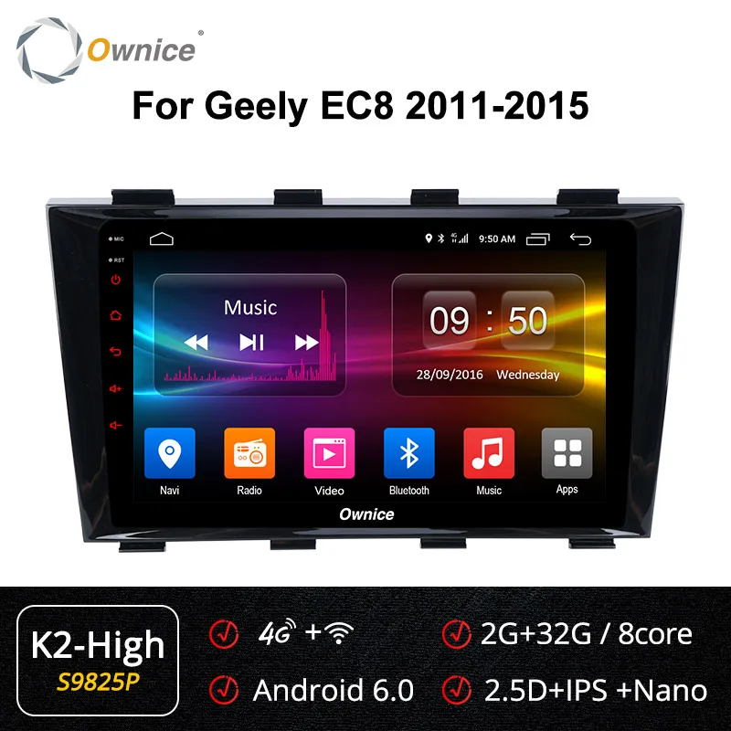 Ownice K3 K5 K6 Android 9,0 Восьмиядерный двойной din автомагнитола для Geely EC8 2011- 4G LET DAB+ TPMS Carplay - Цвет: S9825 K2-High