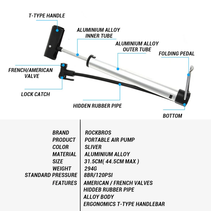 ROCKBROS велосипедный насос портативный велосипедный шиномонтажный воздушный насос Горный Дорожный велосипед MTB велосипедный воздушный пресс рама аксессуары