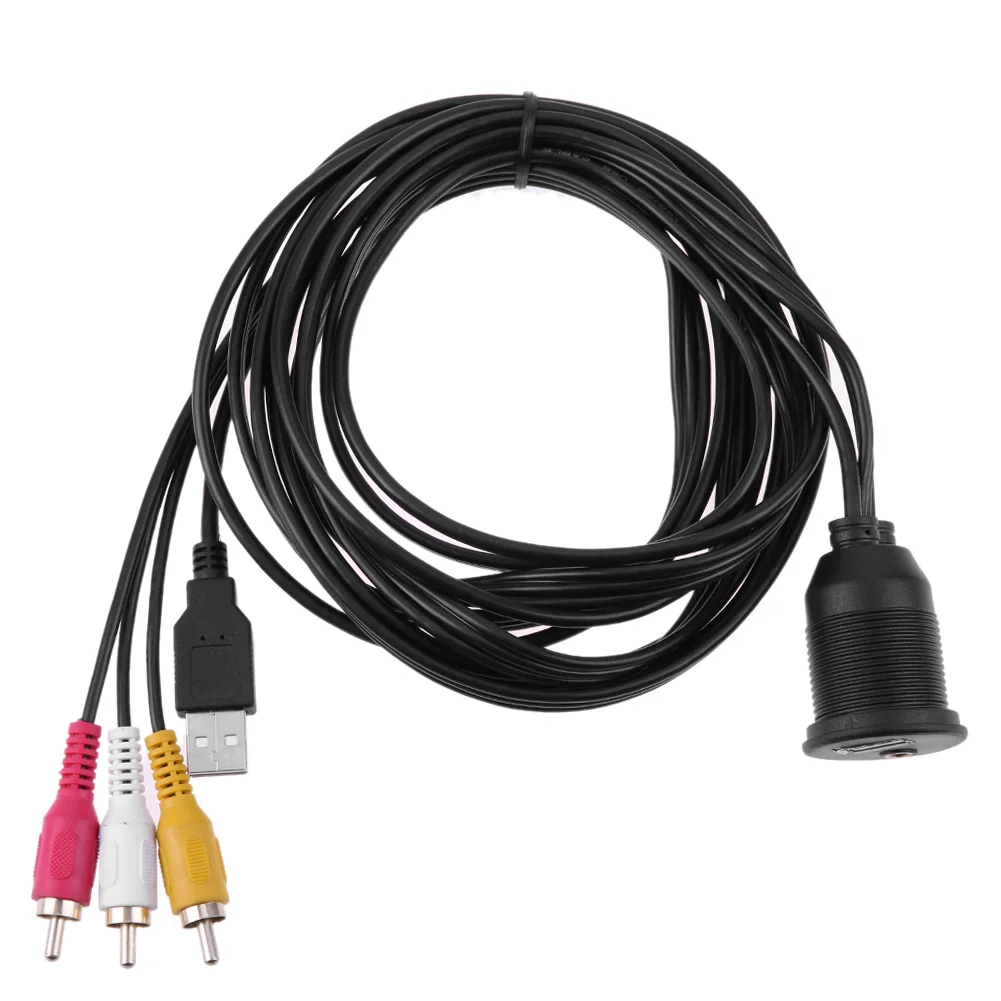 

1M Car Dashboard Flush Mount USB 2.0 3.5mm Audio AUX to 3RCA Extension Lead Panel Cable Cord High Speed for Motorcycle Boat