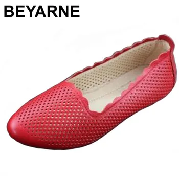 

BEYARNE Women's Shoes Flat Pointed Toe Slip On Loafers 100% Authentic Leather Ballerina Shoes Female Footwear