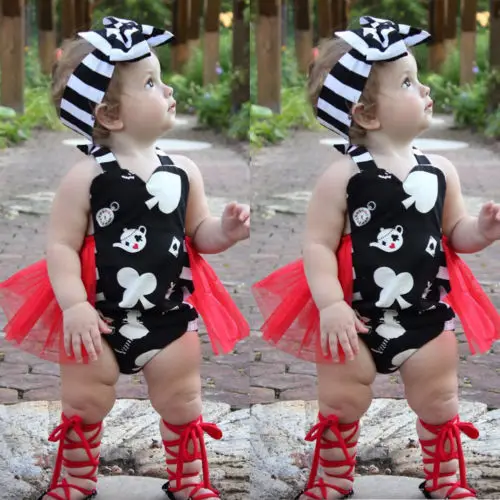 New Baby Girls Stripe Print Bodysuits Halter Tutu Tulles Princess Headband Newborn Toddler Summer One-Piece Outfit |